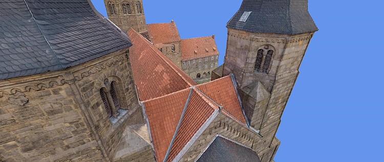 Dreidimensionale Illustration der Dachkonstruktion der Kirche Sank Godehard von außen.