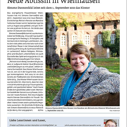 Die Titelseite des Newsletters der Klosterkammer mit einem großen Bild.