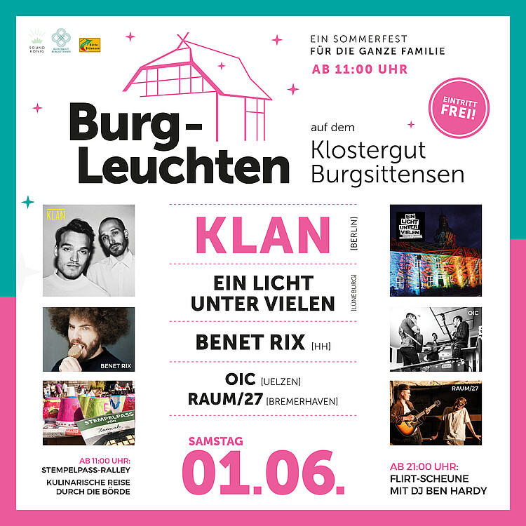 Plakat zur Veranstaltung Burg-Leuchten auf dem Klostergut Burgsittensen.